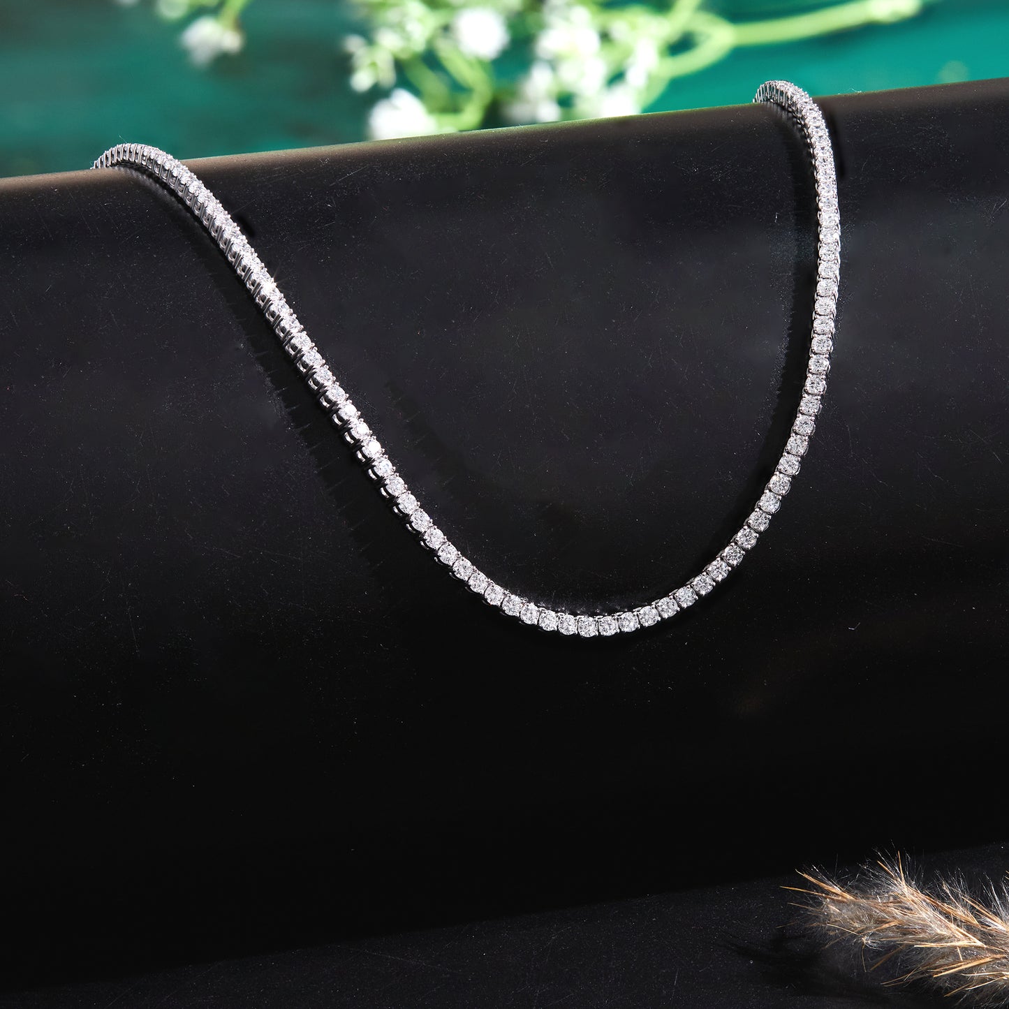 925 Silver 14K White Gold Plated Lab Grown Diamond Tennis Necklace