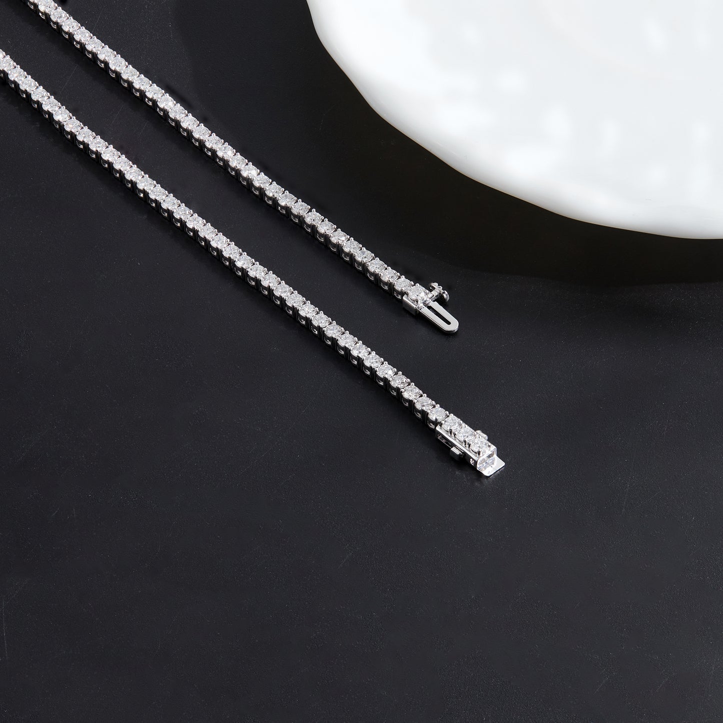 925 Silver 14K White Gold Plated Lab Grown Diamond Tennis Necklace