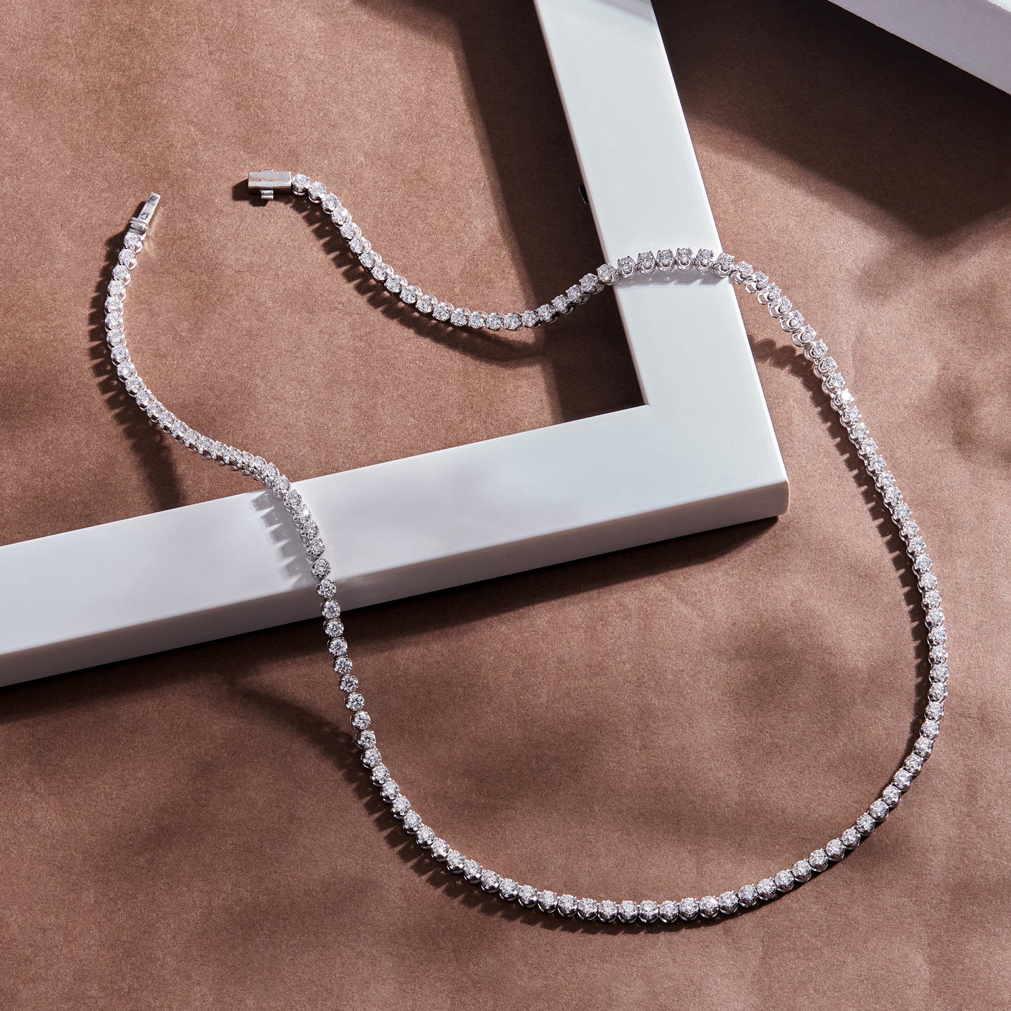 925 Silver 14K White Gold Plated Lab Grown Diamond Tennis Necklace