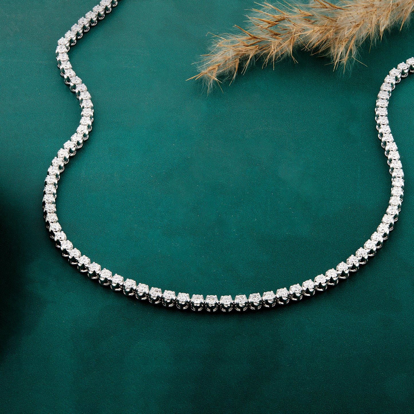 925 Silver 14K White Gold Plated Lab Grown Diamond Tennis Necklace