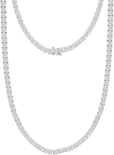 10K White Gold Tennis Riviera Necklace 9.80 Ct Round Diamonds