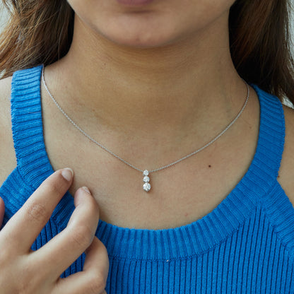 0.80 Ct Diamond 925 Silver White Gold Plated Journey Pendant Necklace
