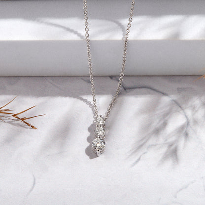 0.80 Ct Diamond 925 Silver White Gold Plated Journey Pendant Necklace