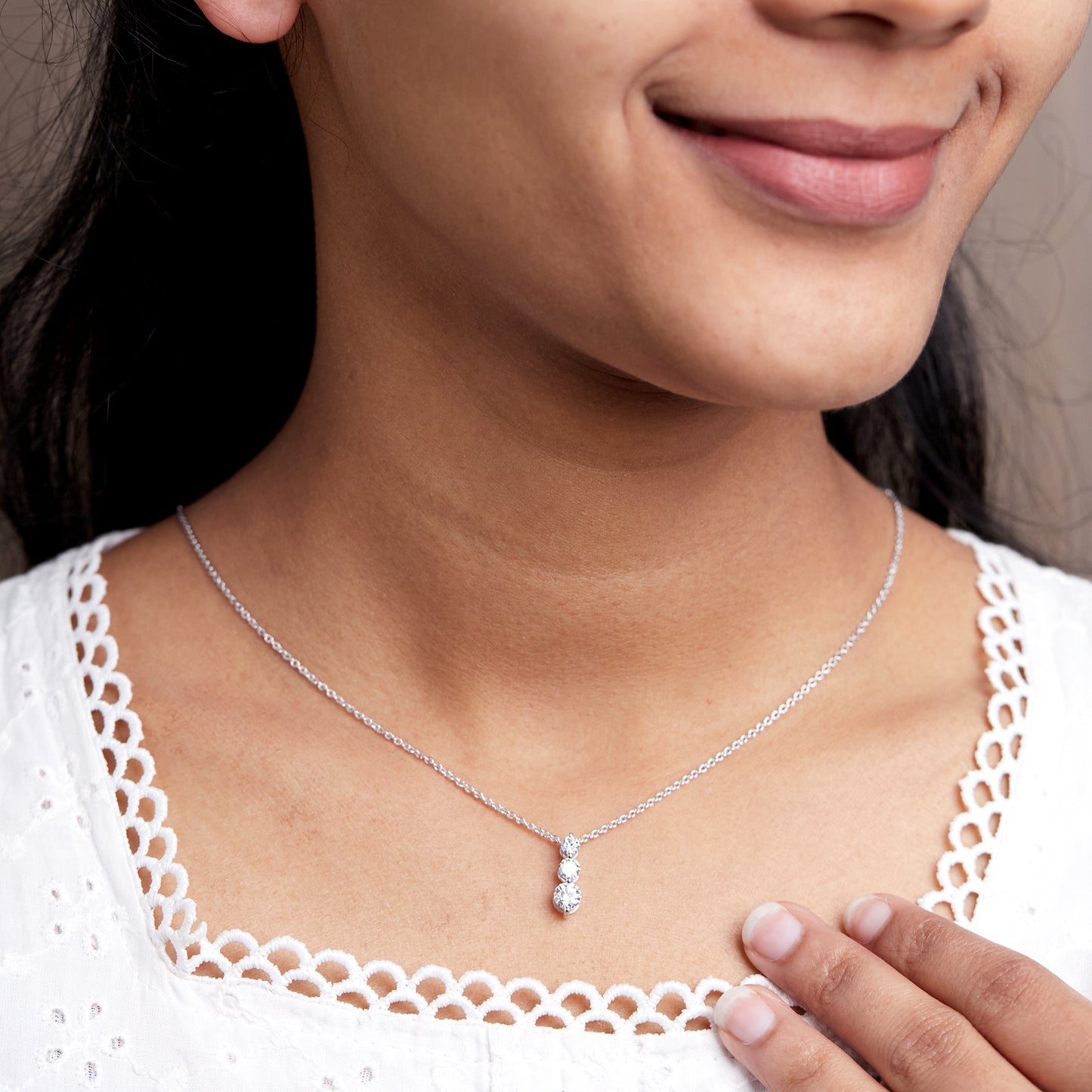 0.80 Ct Diamond 925 Silver White Gold Plated Journey Pendant Necklace
