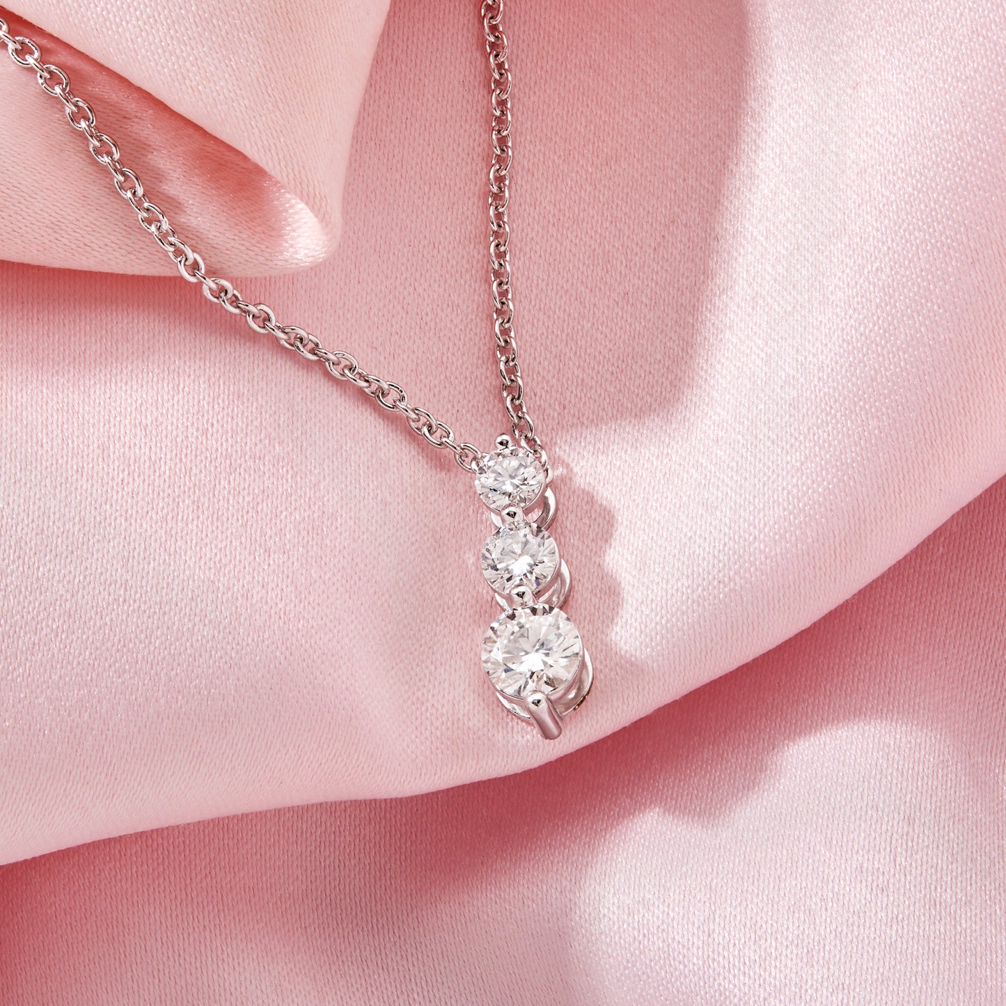 0.80 Ct Diamond 925 Silver White Gold Plated Journey Pendant Necklace