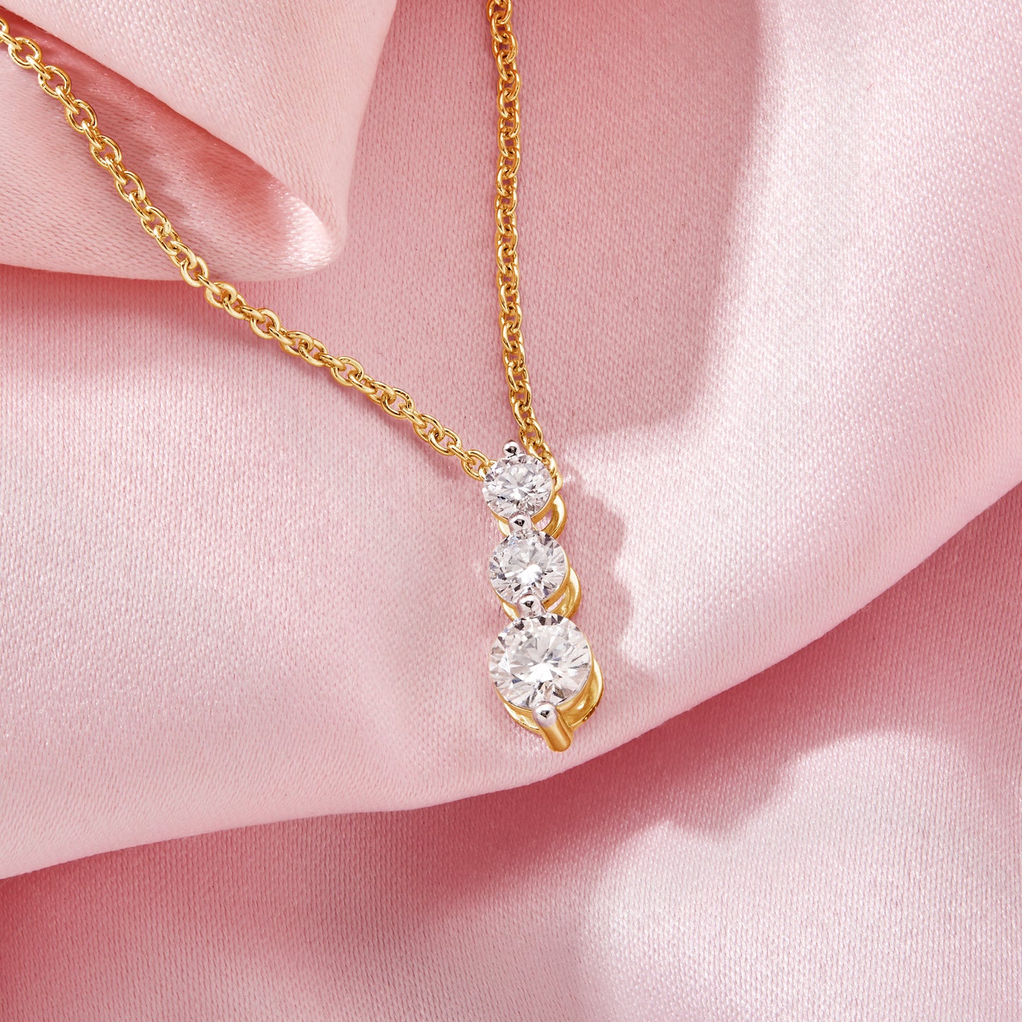 0.80 Ct Diamond 925 Silver Yellow Gold Plated Journey Pendant Necklace