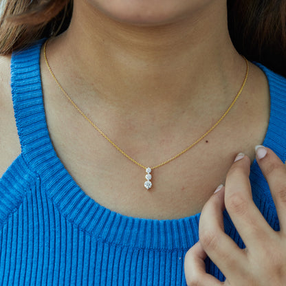 0.80 Ct Diamond 925 Silver Yellow Gold Plated Journey Pendant Necklace