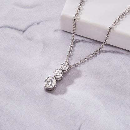 0.80 Ct Diamond 925 Silver White Gold Plated Journey Pendant Necklace