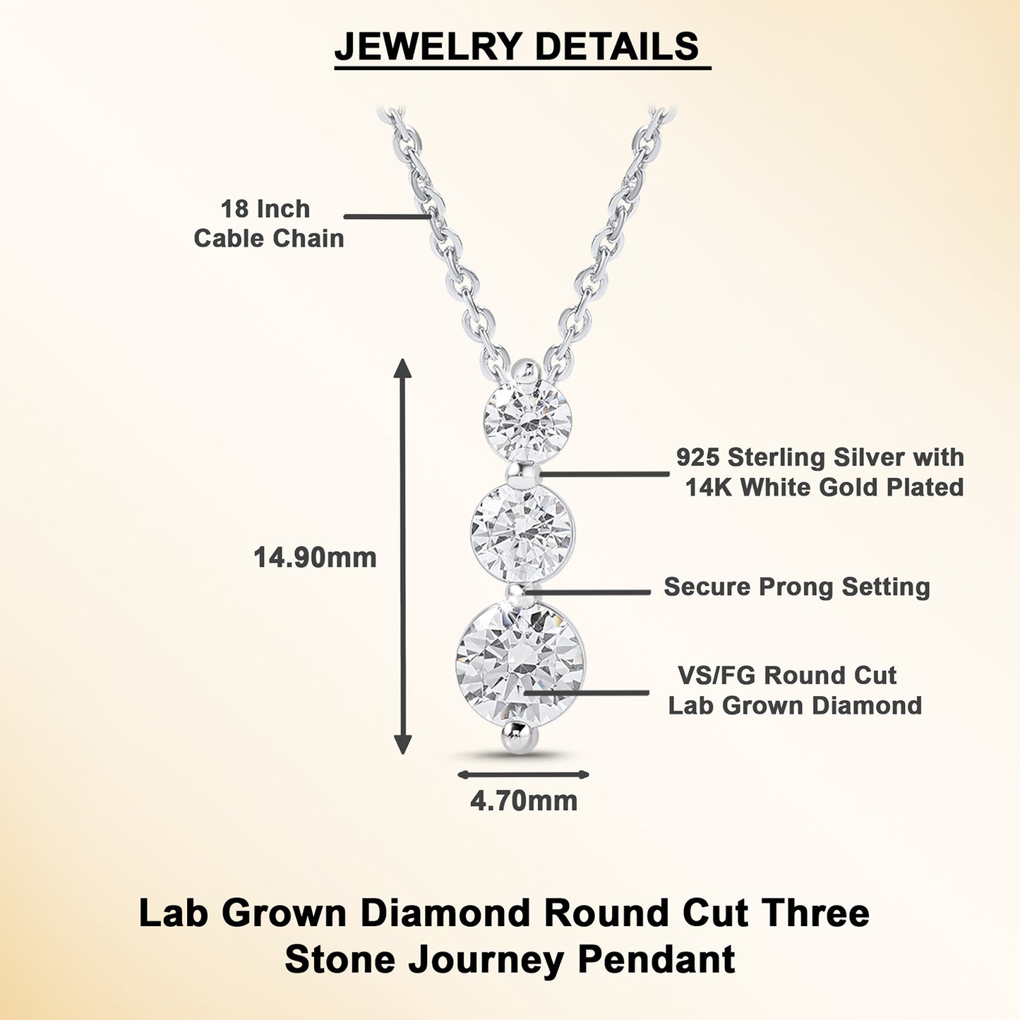 0.80 Ct Diamond 925 Silver White Gold Plated Journey Pendant Necklace