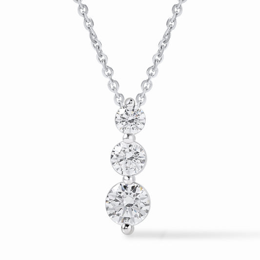 0.80 Ct Diamond 925 Silver White Gold Plated Journey Pendant Necklace