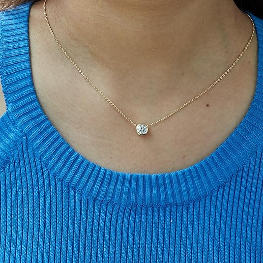 1 Ct Bezel Set Diamond Solitaire Pendant Necklace in 14K Gold