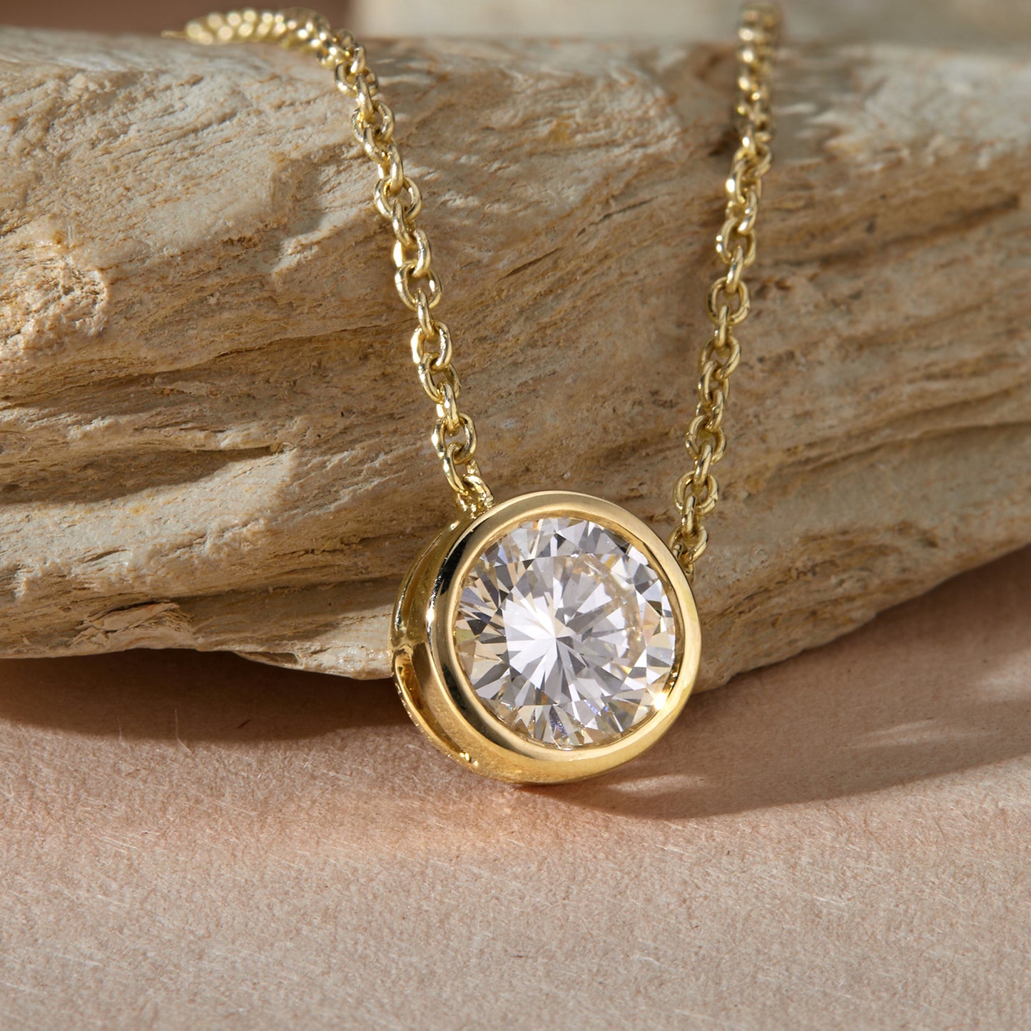 1 Ct Bezel Set Diamond Solitaire Pendant Necklace in 14K Gold