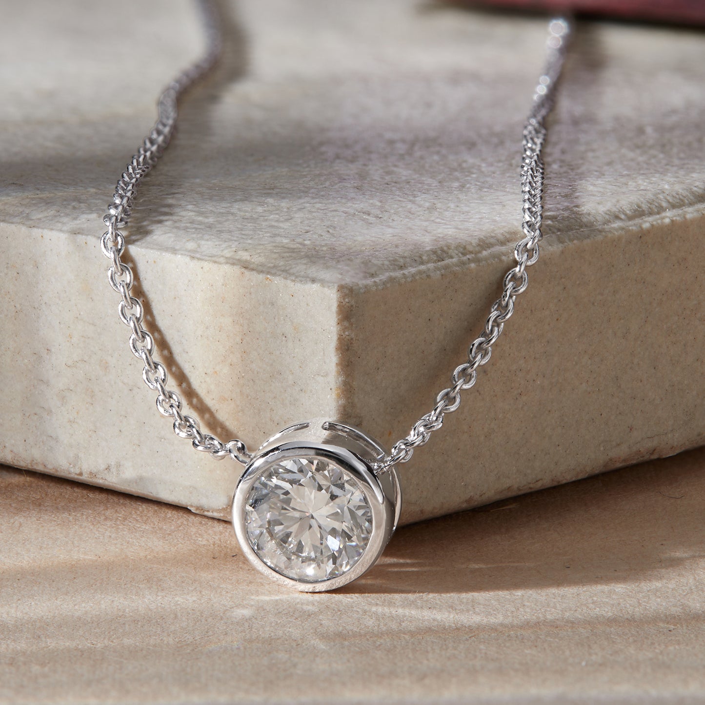 1 Ct Bezel Set Diamond Solitaire Pendant Necklace in 14K Gold