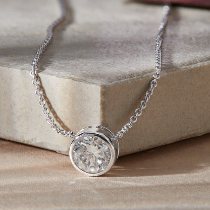 1 Ct Bezel Set Diamond Solitaire Pendant Necklace in 14K Gold