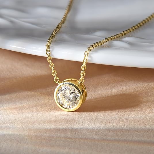 1 Ct Bezel Set Diamond Solitaire Pendant Necklace in 14K Gold