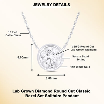 1 Ct Bezel Set Diamond Solitaire Pendant Necklace in 14K Gold
