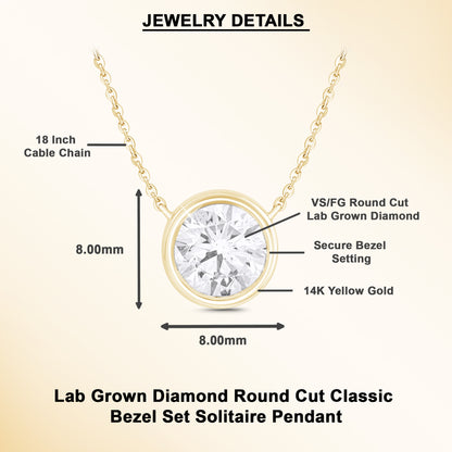1 Ct Bezel Set Diamond Solitaire Pendant Necklace in 14K Gold