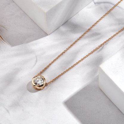 1 Ct Bezel Set Diamond Solitaire Pendant Necklace in 14K Gold