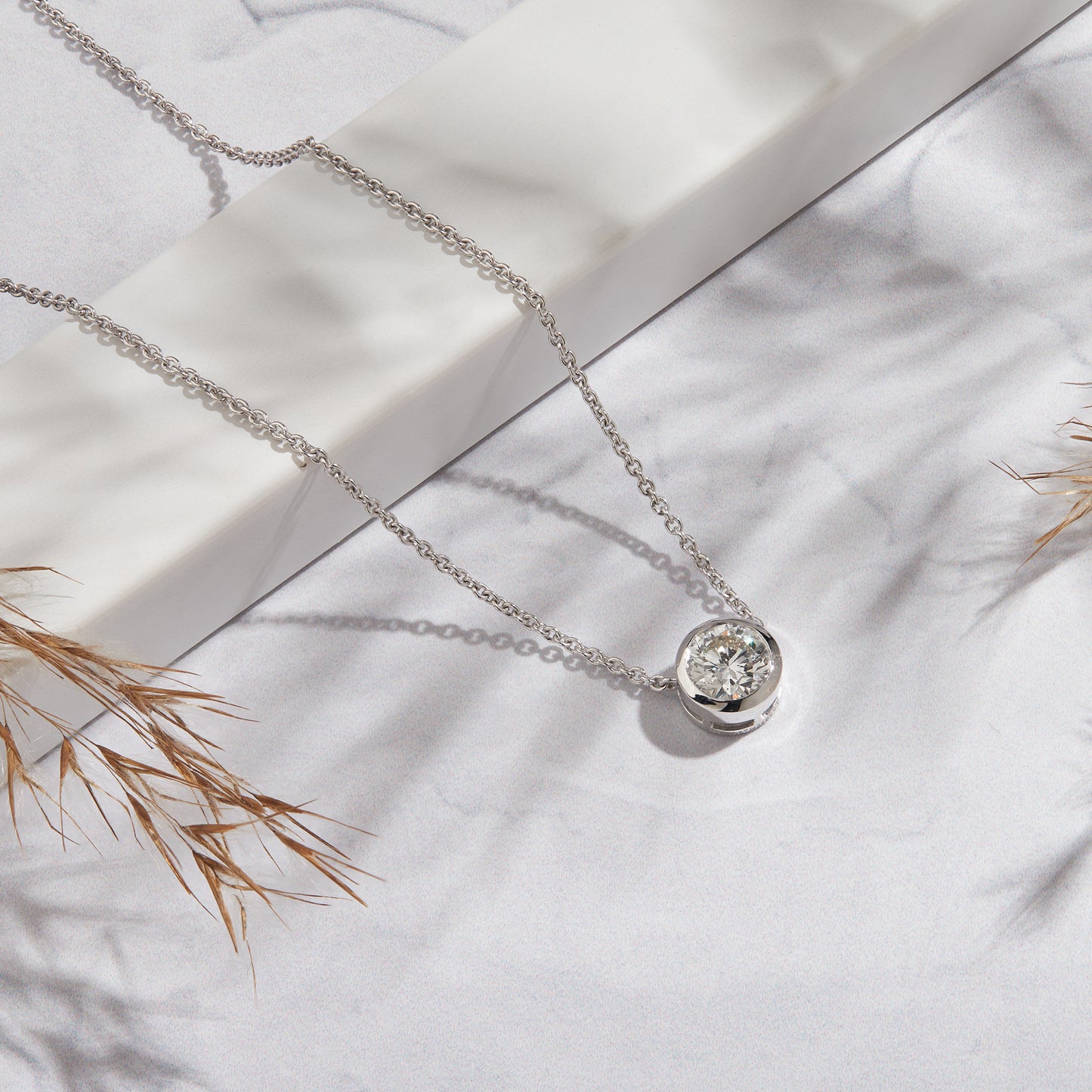 1 Ct Bezel Set Diamond Solitaire Pendant Necklace in 14K Gold