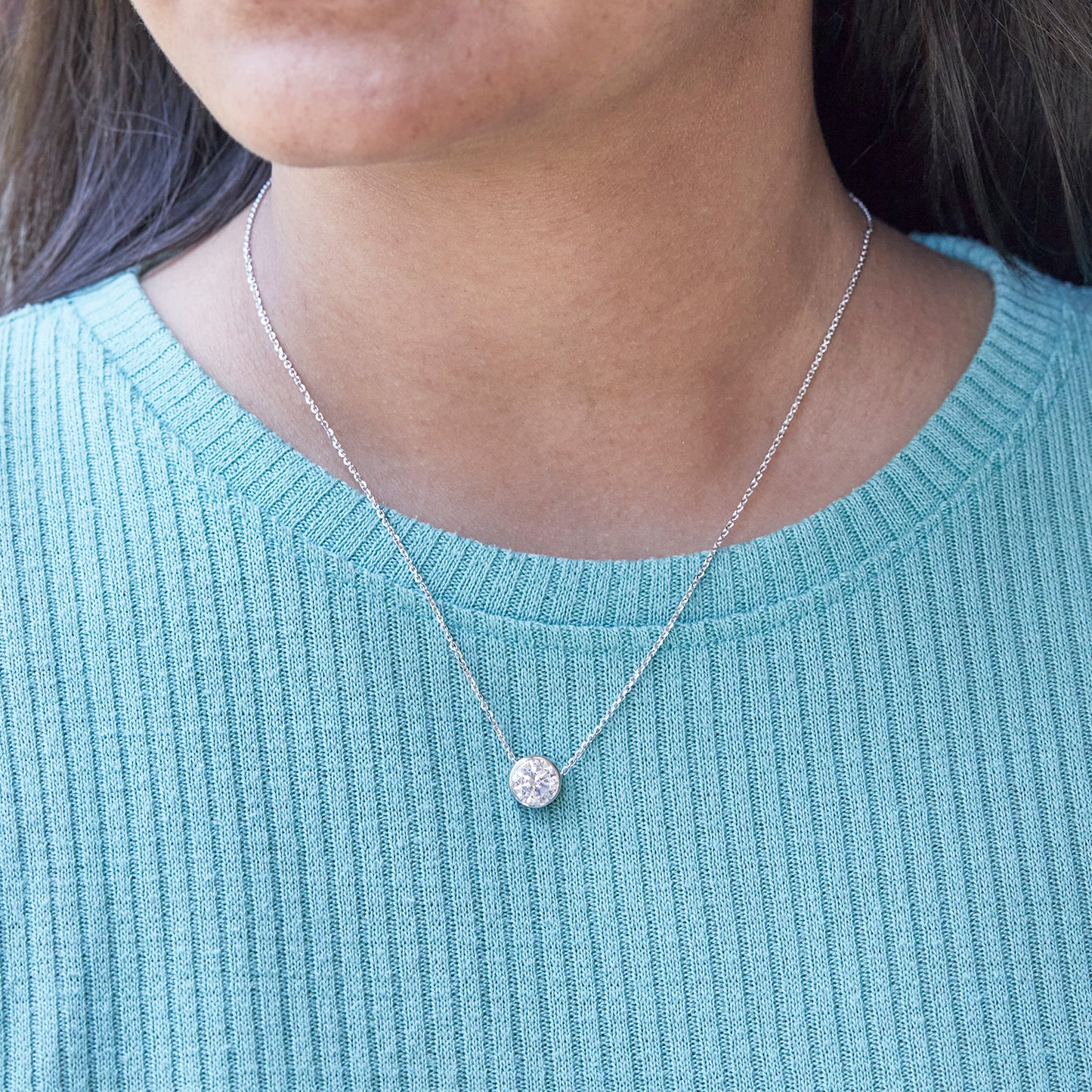 1 Ct Bezel Set Diamond Solitaire Pendant Necklace in 14K Gold