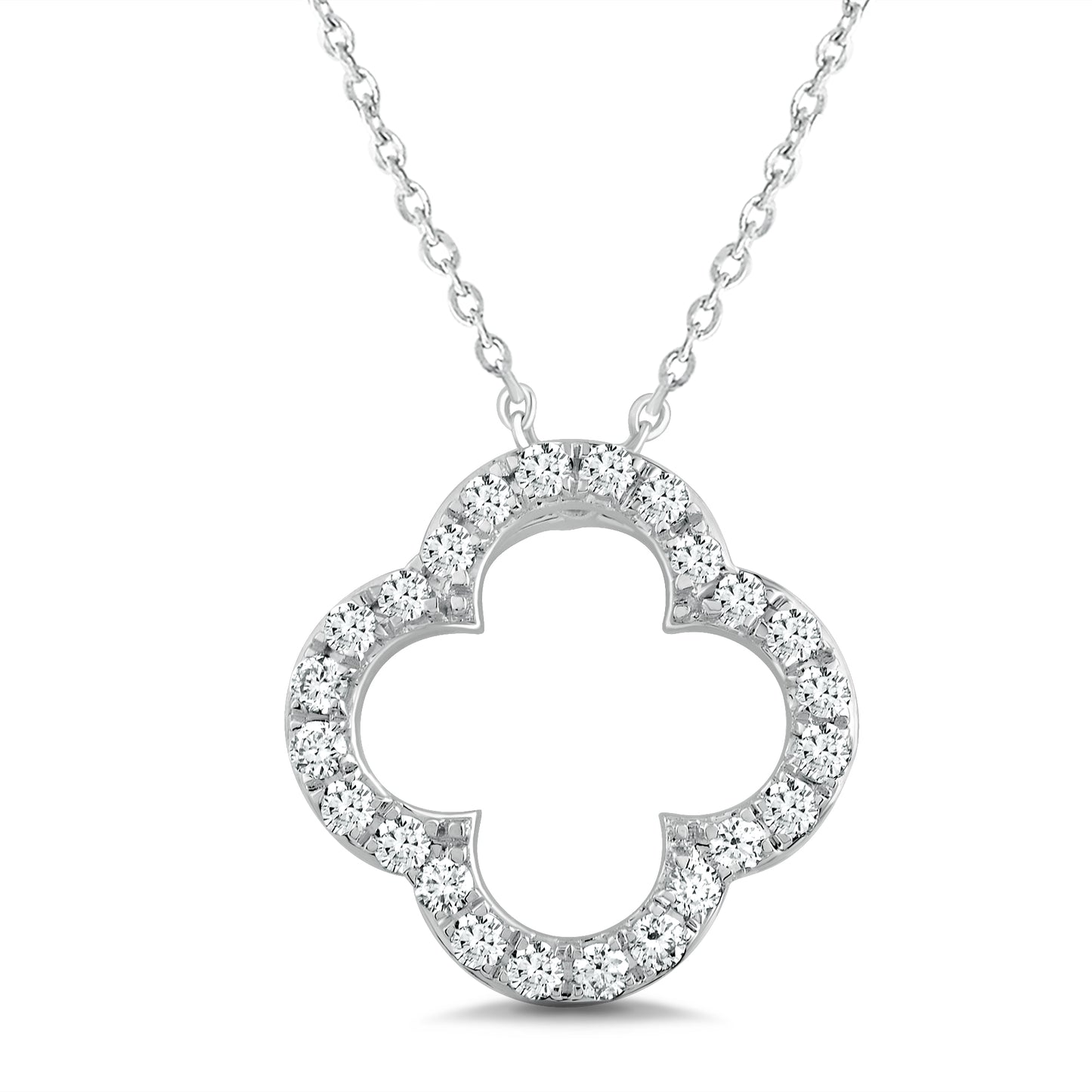 14K Gold Lab Grown Diamond Four Leaf Open Clover Necklace