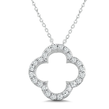 14K Gold Lab Grown Diamond Four Leaf Open Clover Necklace