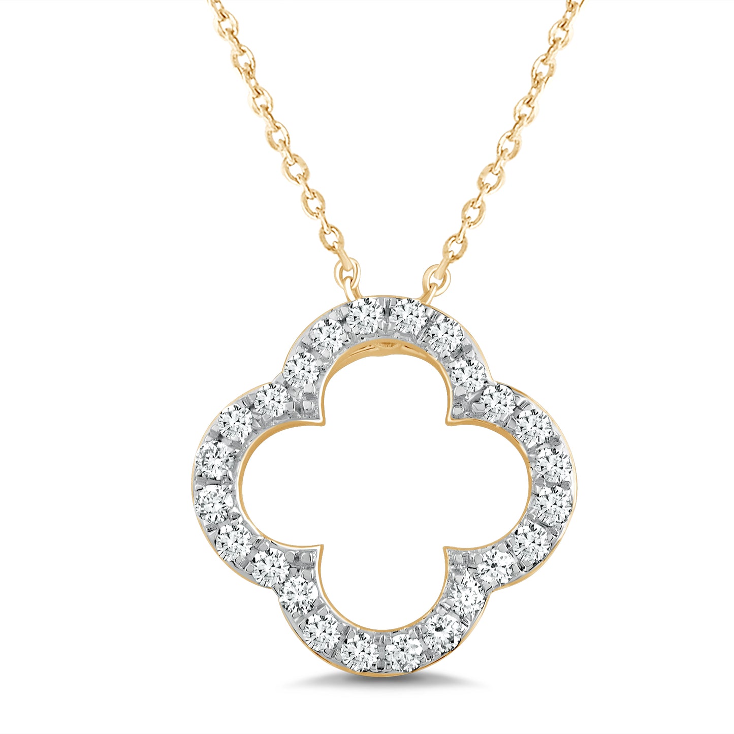 14K Gold Lab Grown Diamond Four Leaf Open Clover Necklace