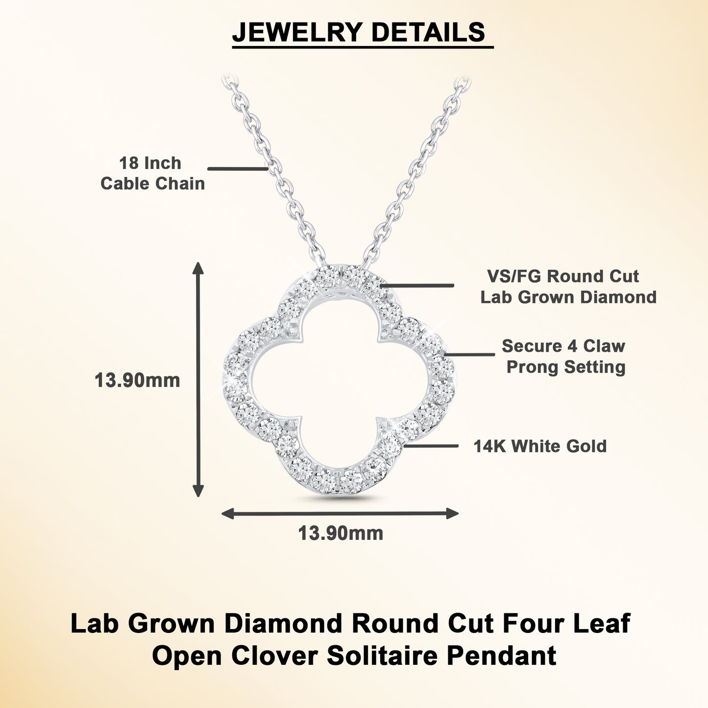 14K Gold Lab Grown Diamond Four Leaf Open Clover Necklace