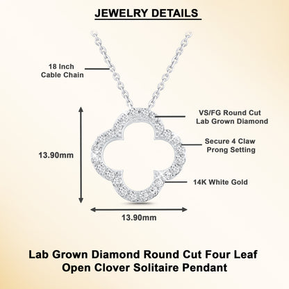 14K Gold Lab Grown Diamond Four Leaf Open Clover Necklace