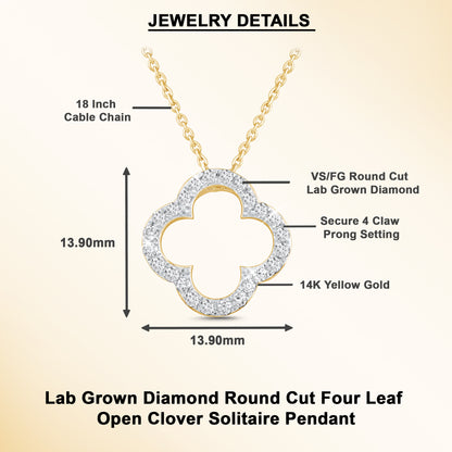 14K Gold Lab Grown Diamond Four Leaf Open Clover Necklace