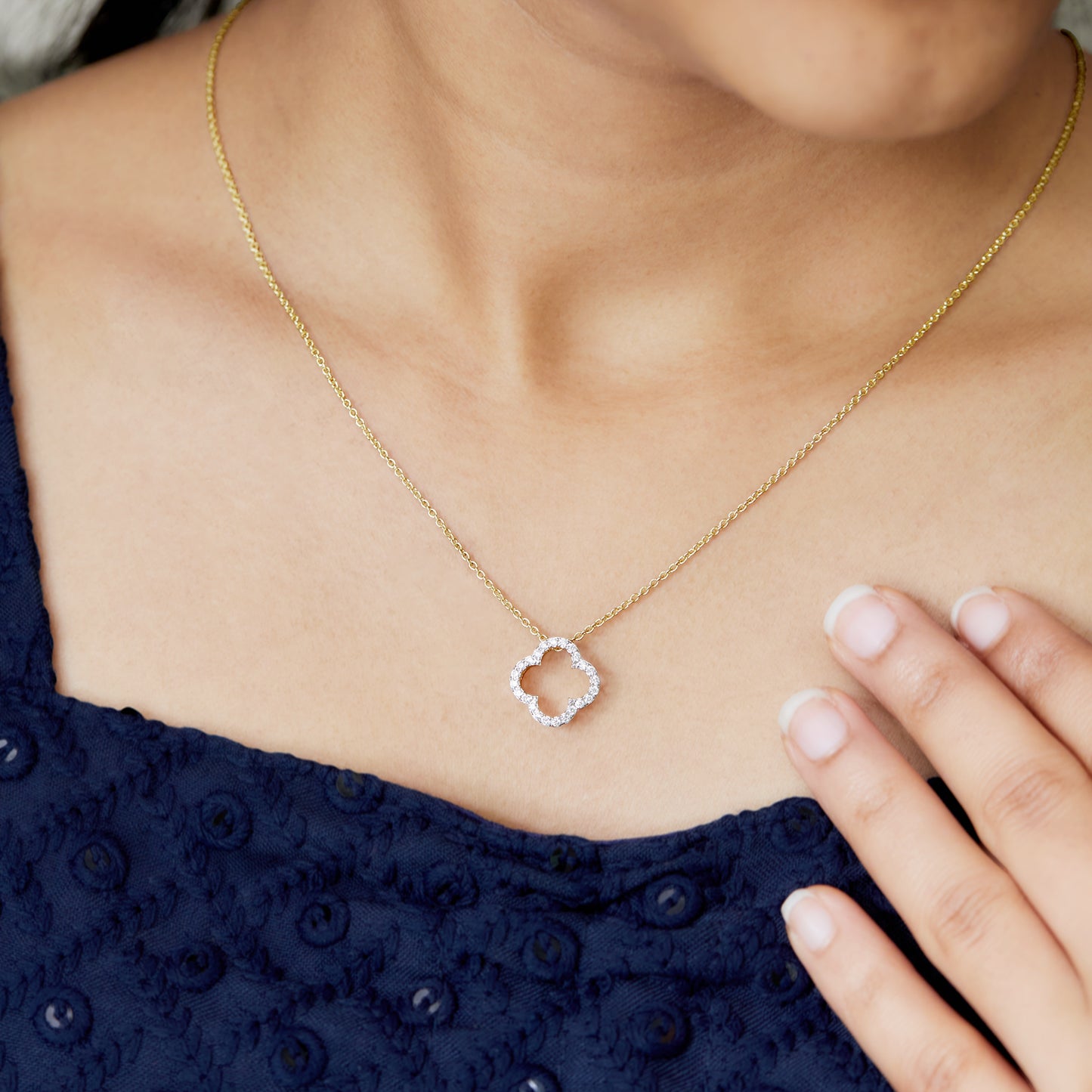 14K Gold Lab Grown Diamond Four Leaf Open Clover Necklace