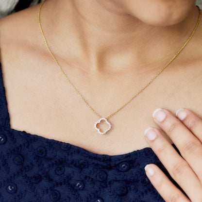 14K Gold Lab Grown Diamond Four Leaf Open Clover Necklace