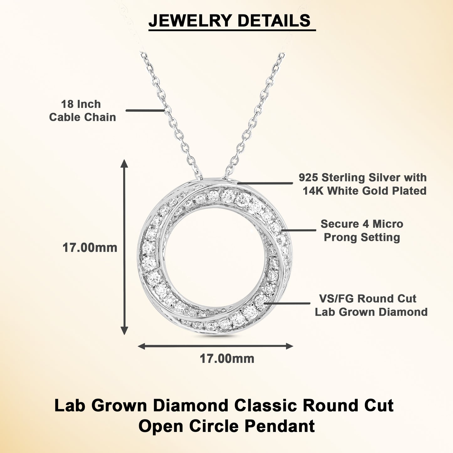 1/3 Ct Lab Grown Diamond Open Circle Pendant Necklace