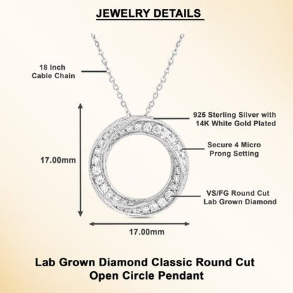 1/3 Ct Lab Grown Diamond Open Circle Pendant Necklace