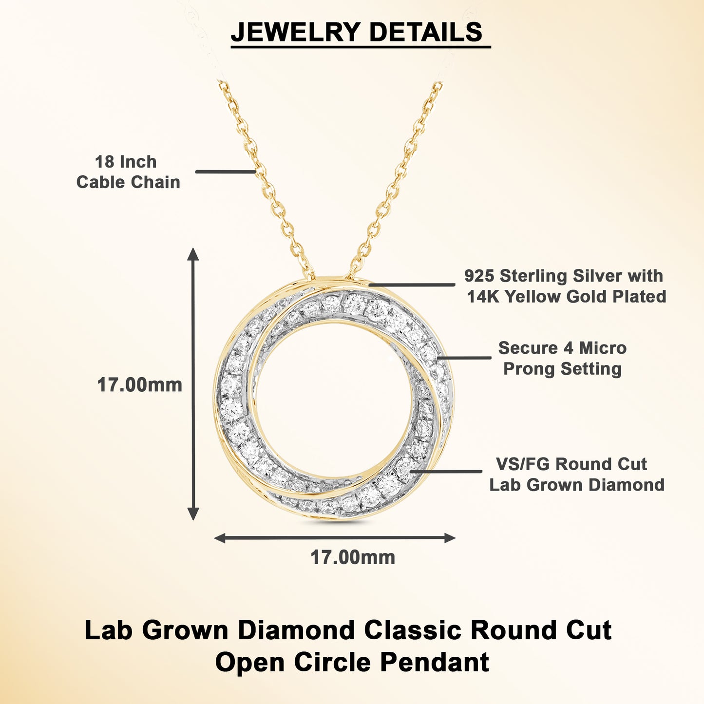 1/3 Ct Lab Grown Diamond Open Circle Pendant Necklace