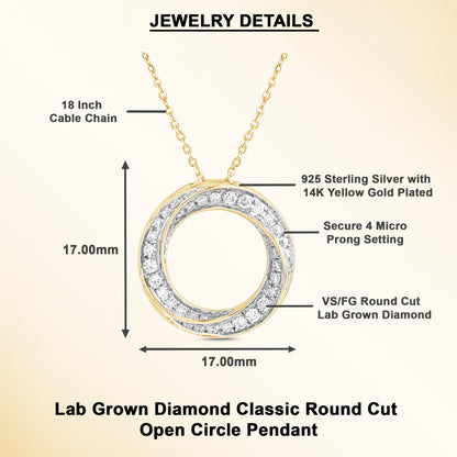 1/3 Ct Lab Grown Diamond Open Circle Pendant Necklace