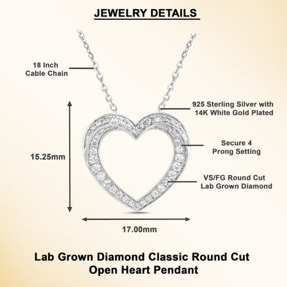 0.50 Ct Lab Grown Diamond Open Heart Pendant Necklace