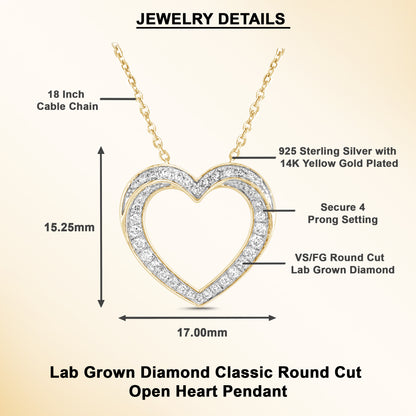 0.50 Ct Lab Grown Diamond Open Heart Pendant Necklace