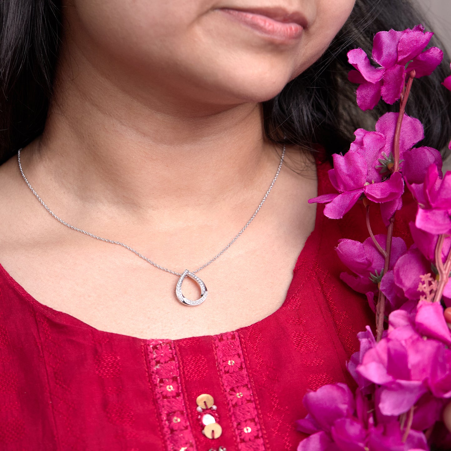 0.20 Ct Lab Grown Diamond 925 Silver Teardrop Pendant Necklace