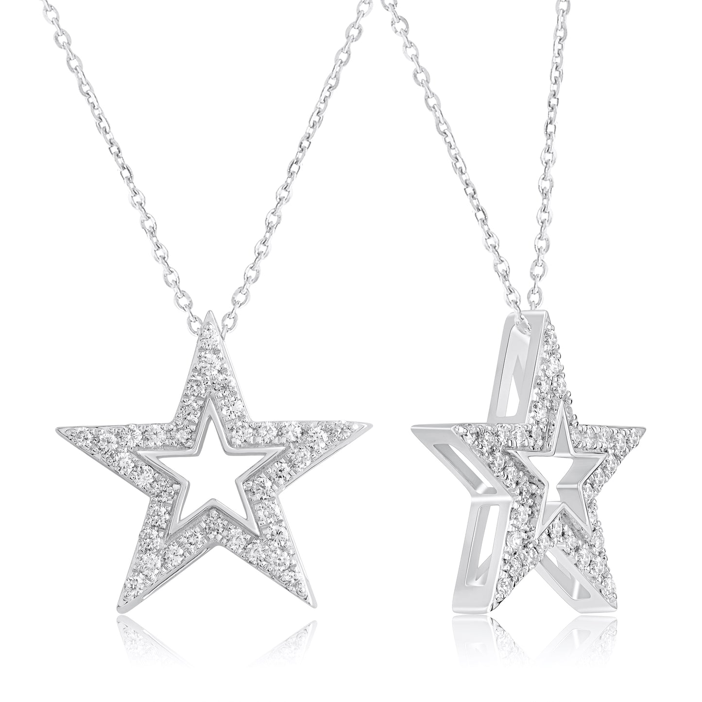 0.20 Ct Diamond 925 Silver Star Pendant Necklace