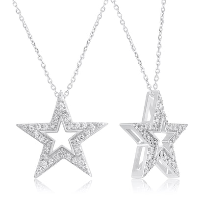 0.20 Ct Diamond 925 Silver Star Pendant Necklace