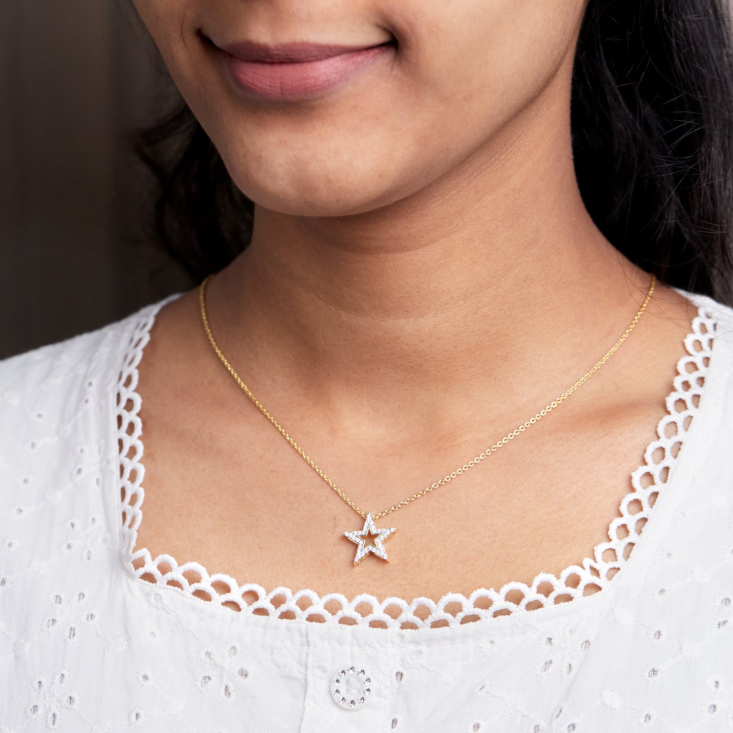 0.20 Ct Diamond 925 Silver Star Pendant Necklace