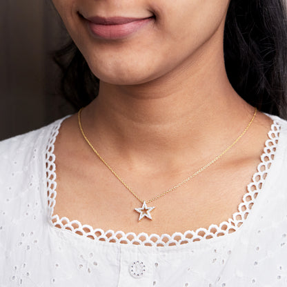 0.20 Ct Diamond 925 Silver Star Pendant Necklace