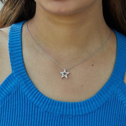 0.20 Ct Diamond 925 Silver Star Pendant Necklace