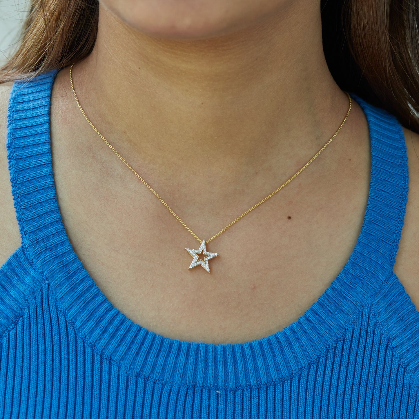 0.20 Ct Diamond 925 Silver Star Pendant Necklace