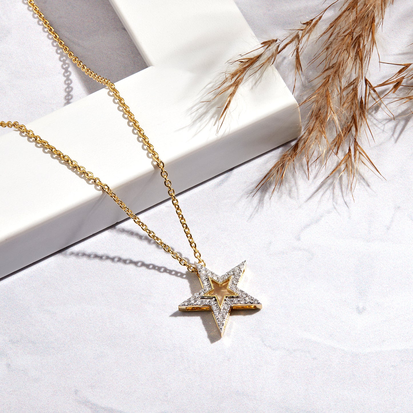 0.20 Ct Diamond 925 Silver Star Pendant Necklace