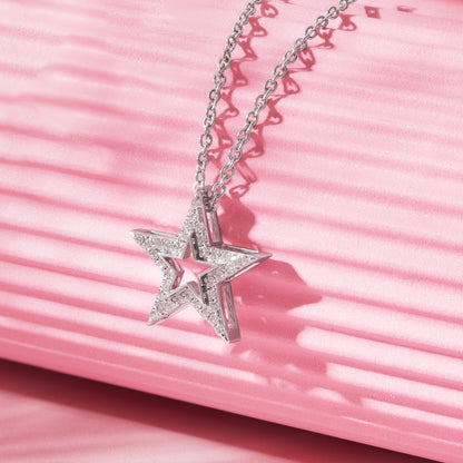 0.20 Ct Diamond 925 Silver Star Pendant Necklace
