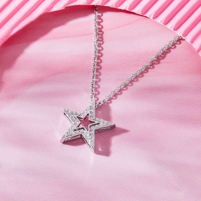 0.20 Ct Diamond 925 Silver Star Pendant Necklace