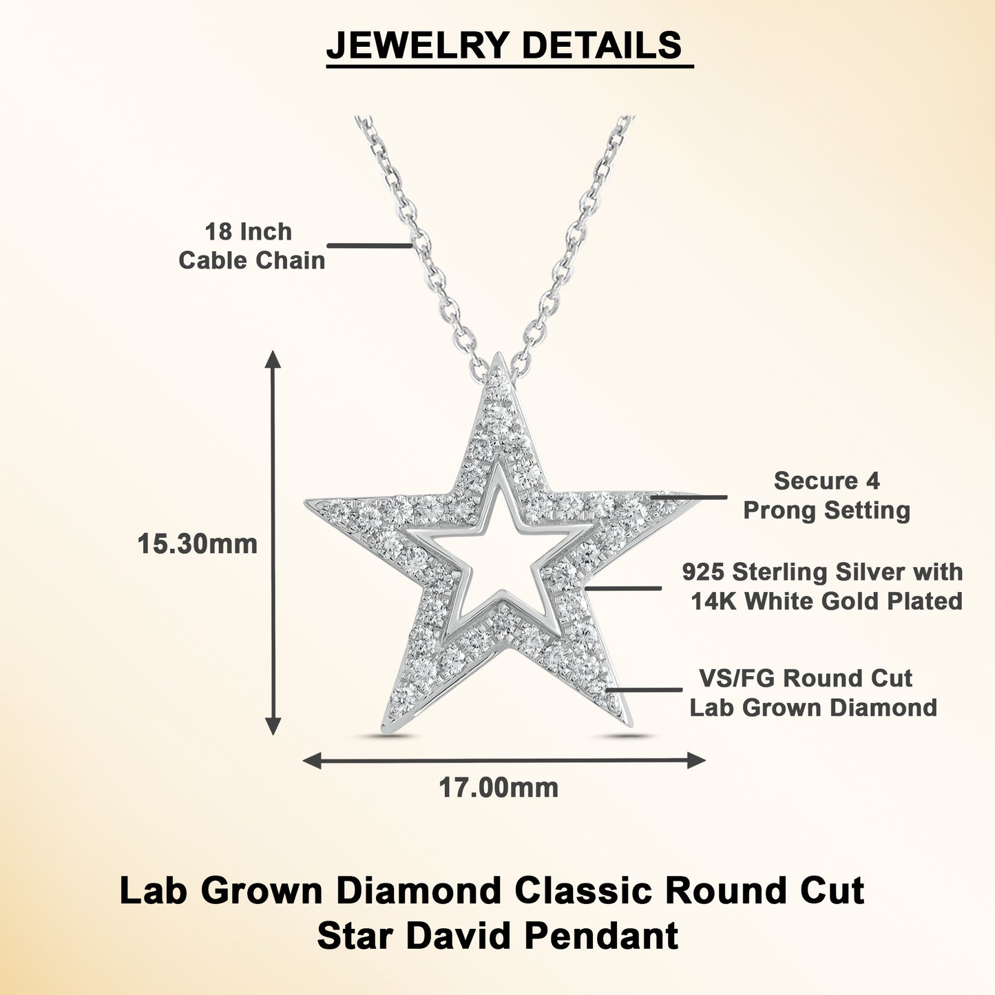 0.20 Ct Diamond 925 Silver Star Pendant Necklace