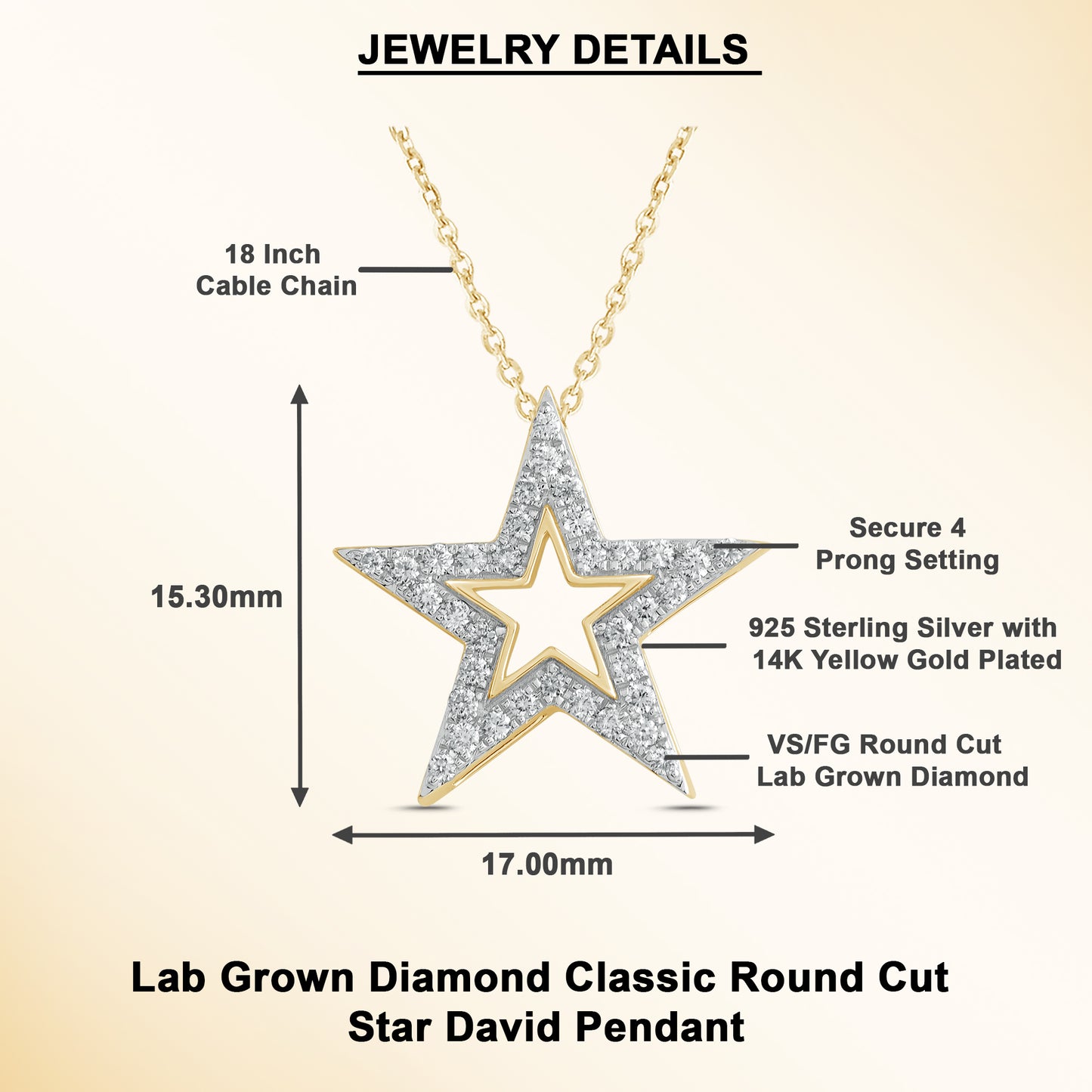 0.20 Ct Diamond 925 Silver Star Pendant Necklace